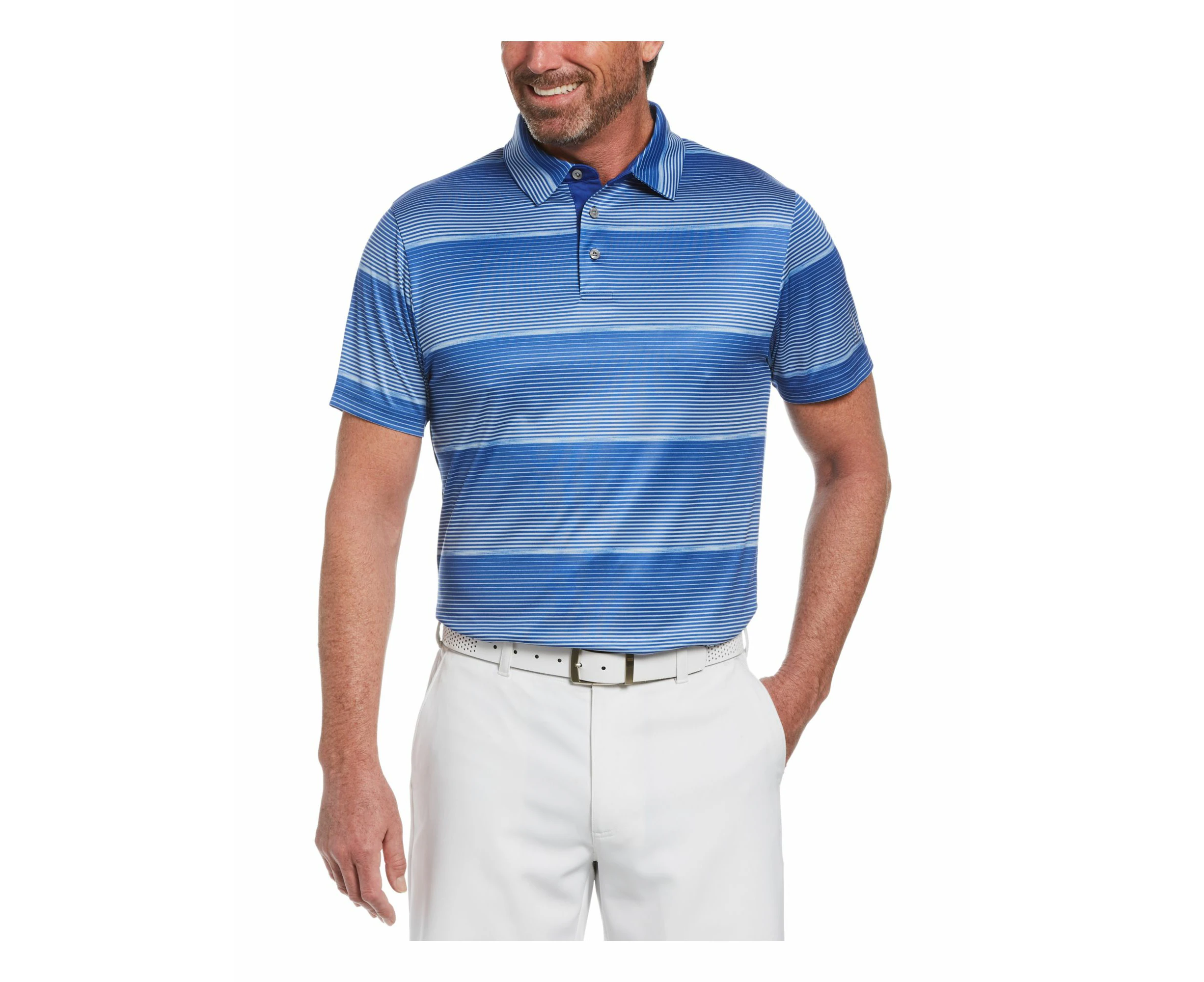 HYBRID APPAREL Mens Blue Striped Athletic Fit Moisture Wicking Polo M