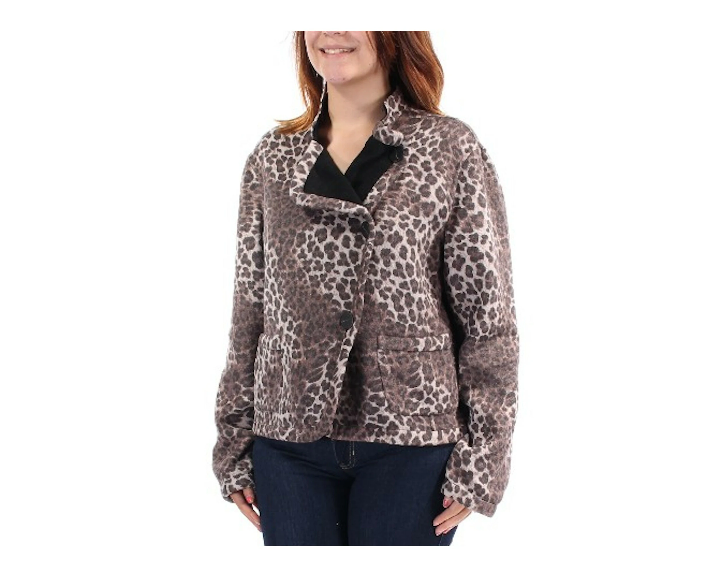 ARMANI Womens Brown Animal Print Collared Motorcycle Jacket Size: 6