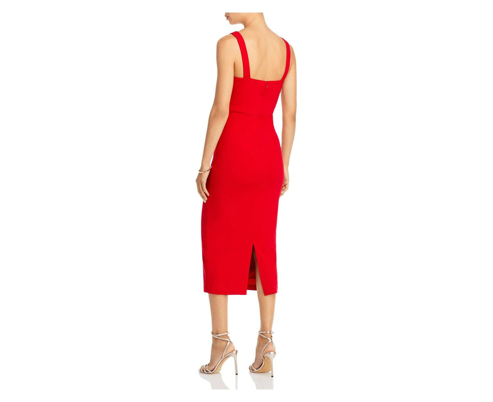 AQUA FORMAL Womens Red Stretch Twist Front Cut Out Zippered Back Slit Lined Sleeveless Sweetheart Neckline Midi Cocktail Sheath Dress 8