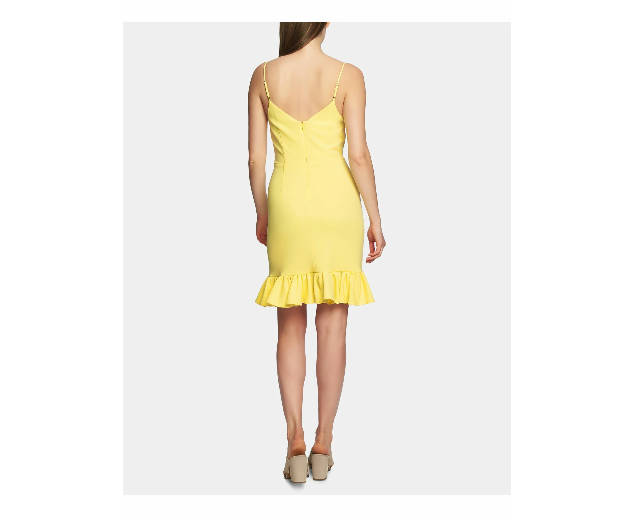 1. STATE Womens Yellow Ruffled Spaghetti Strap V Neck Short Body Con Dress 8