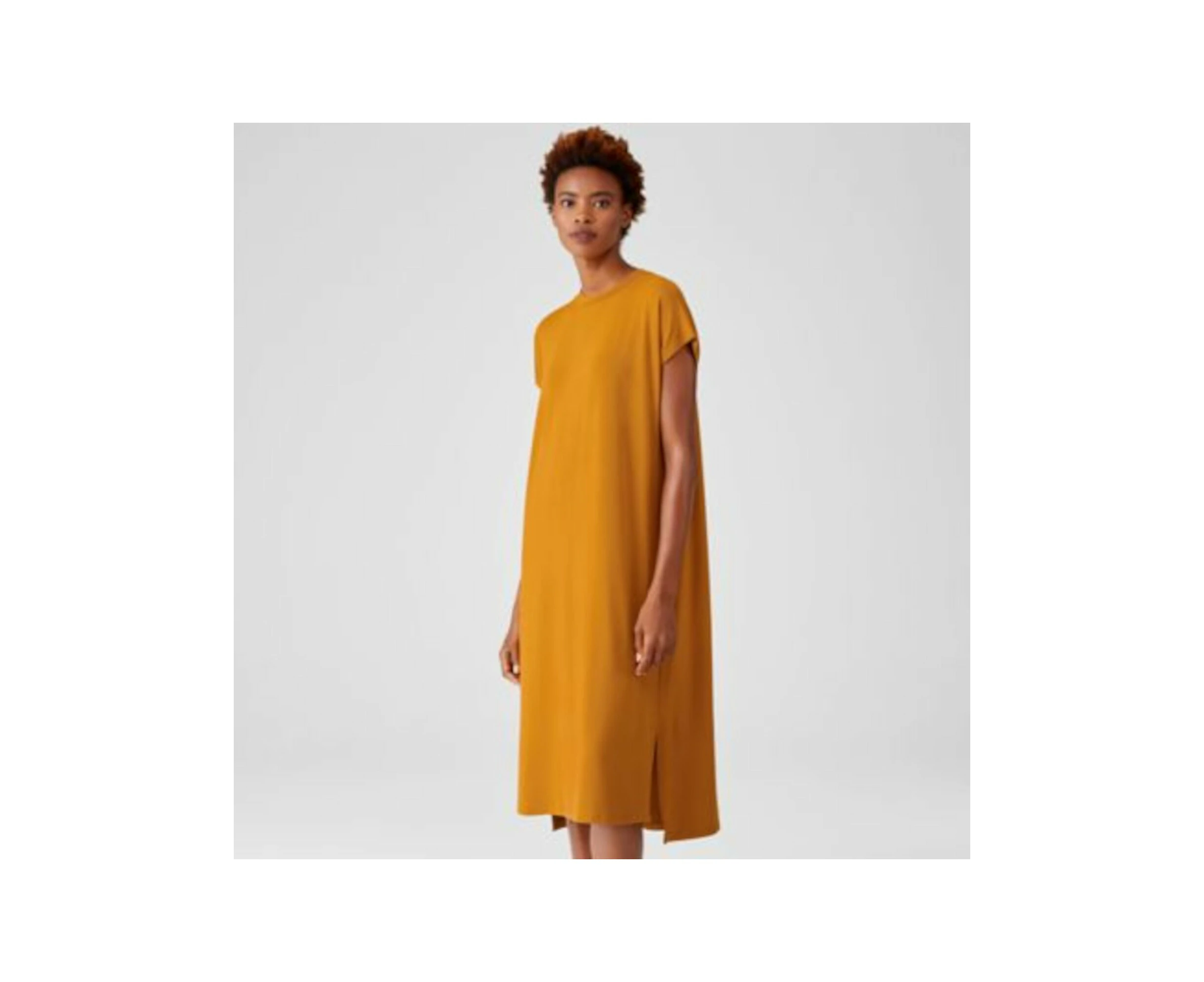 EILEEN FISHER Womens Gold Stretch Crew Neck Below The Knee Shift Dress XXS