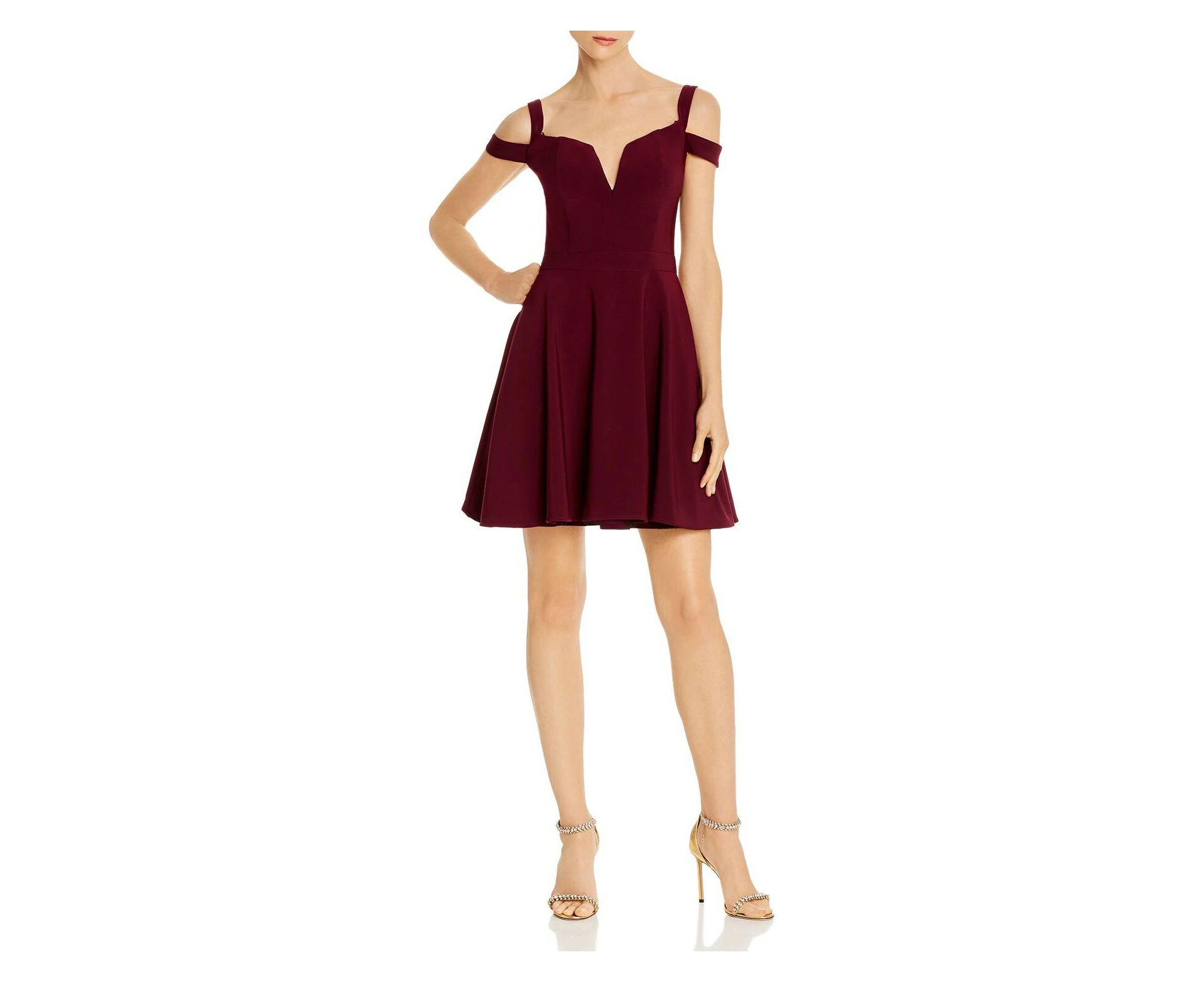 AQUA Womens Burgundy Spaghetti Strap Short Trapeze Party Dress Size: 6