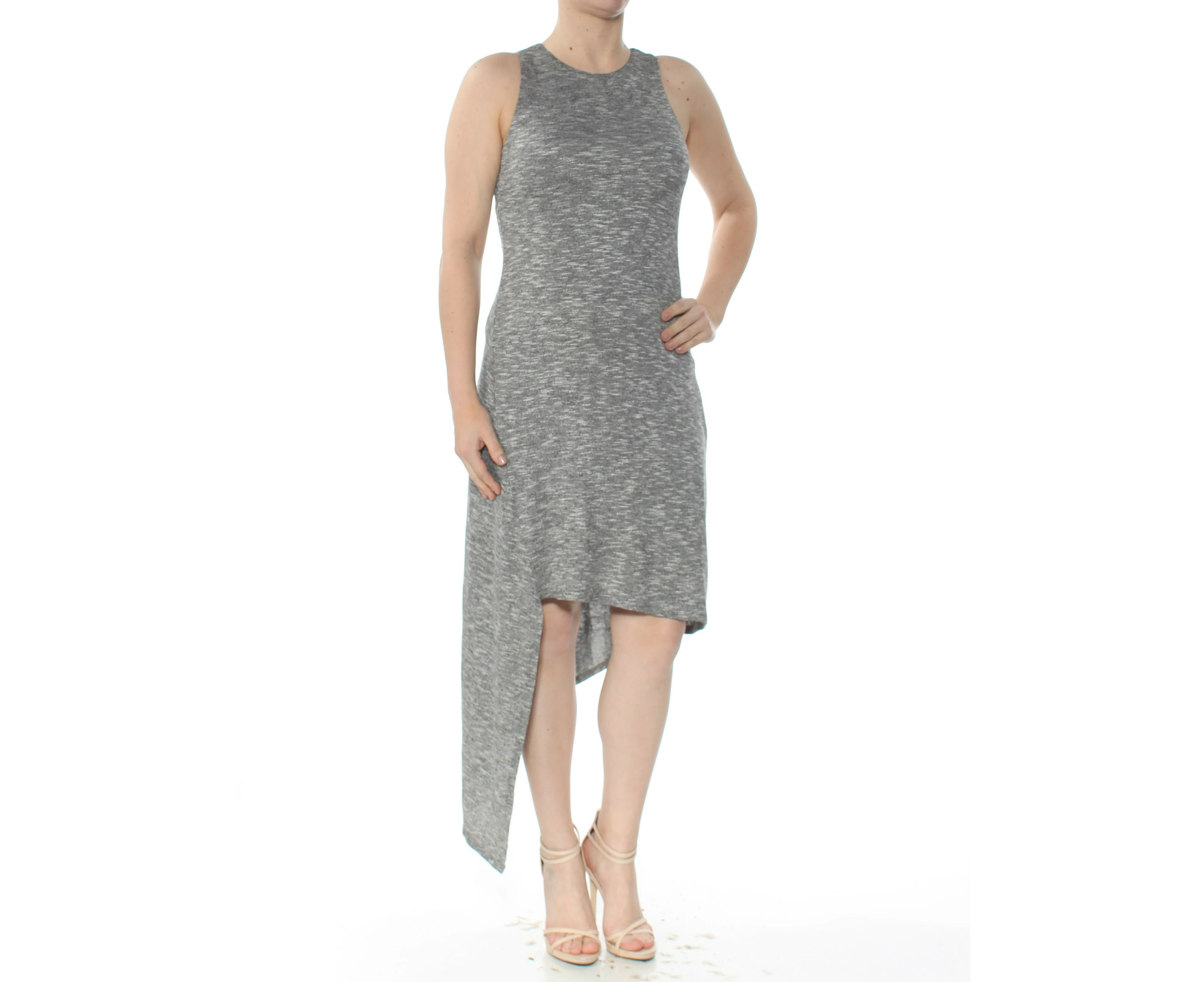 BAR III Womens Gray Asymmetrical Knit Sleeveless Crew Neck Knee Length Dress XS