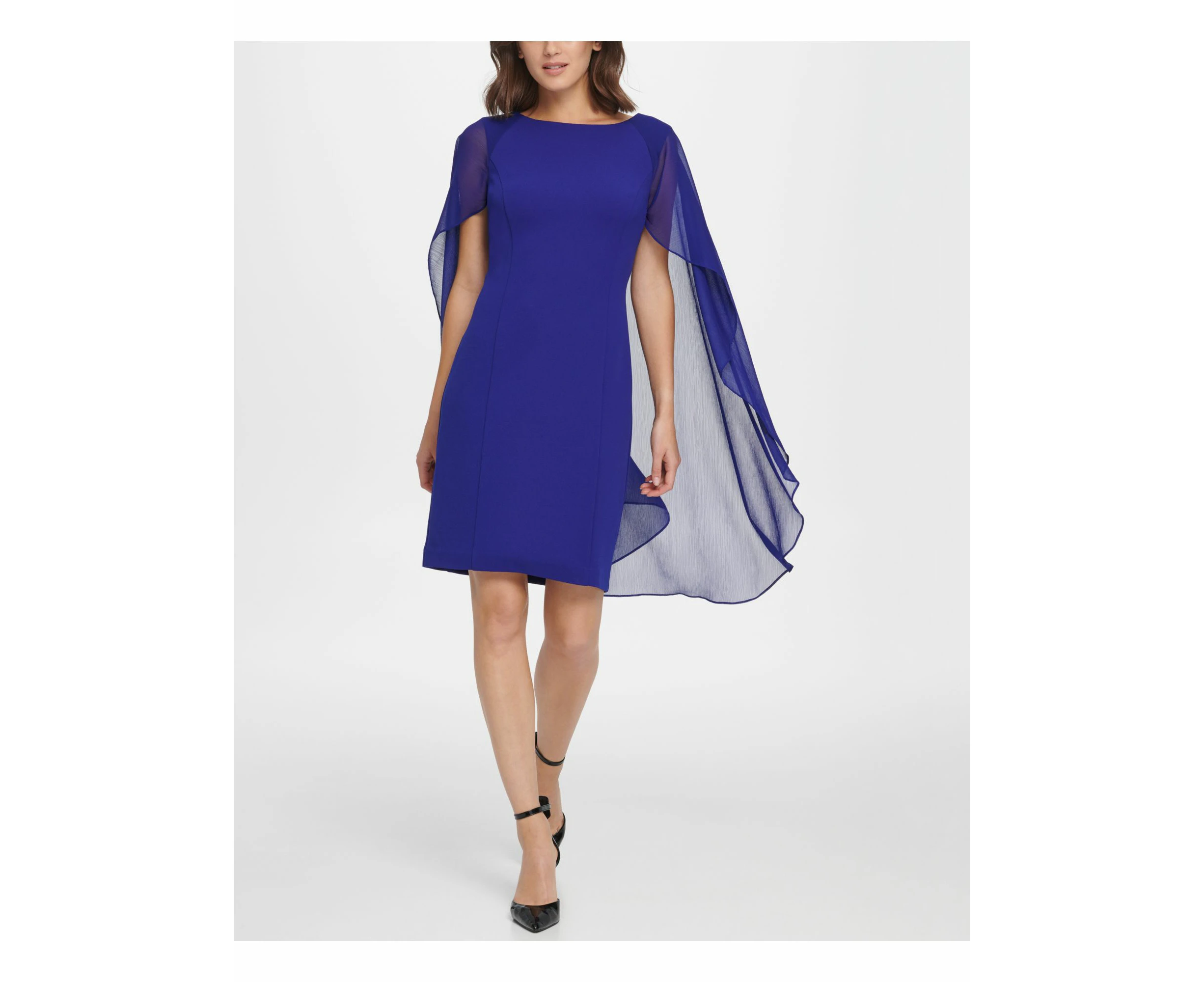 DKNY Womens Blue Flutter Sleeve Jewel Neck Above The Knee Evening Sheath Dress 8