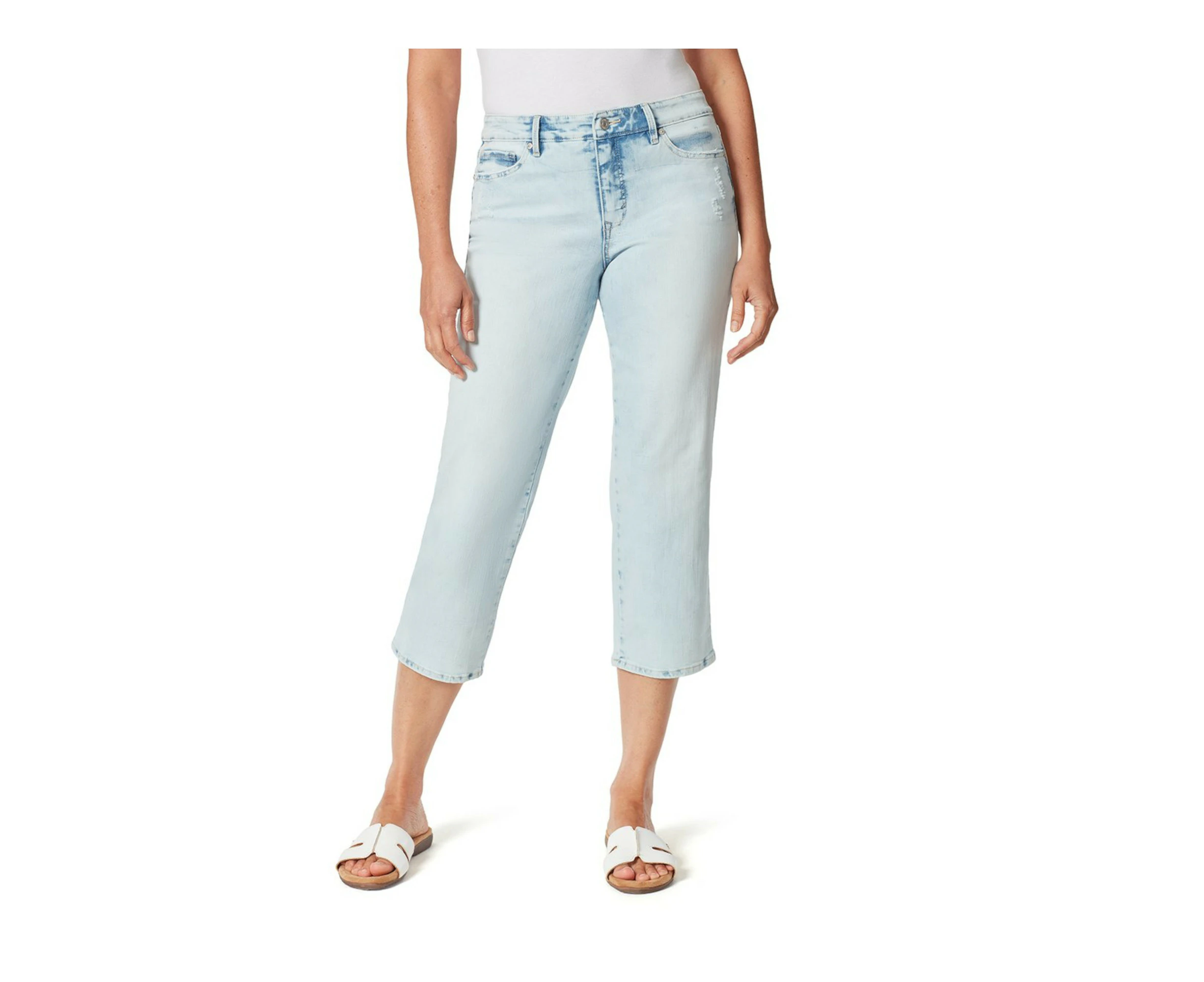 GLORIA VANDERBILT Womens Light Blue Stretch Zippered Pocketed High-rise Slim Cropped Straight leg Jeans 10