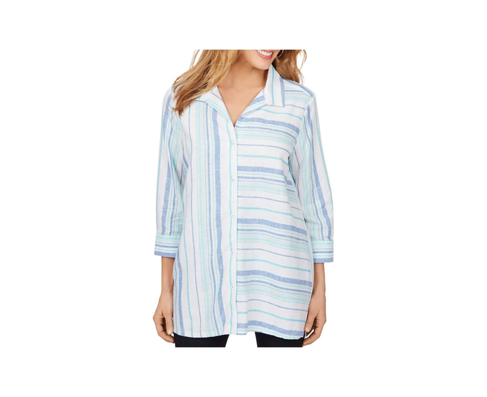 FOXCROFT Womens Cuffed Sleeve Collared Tunic Top