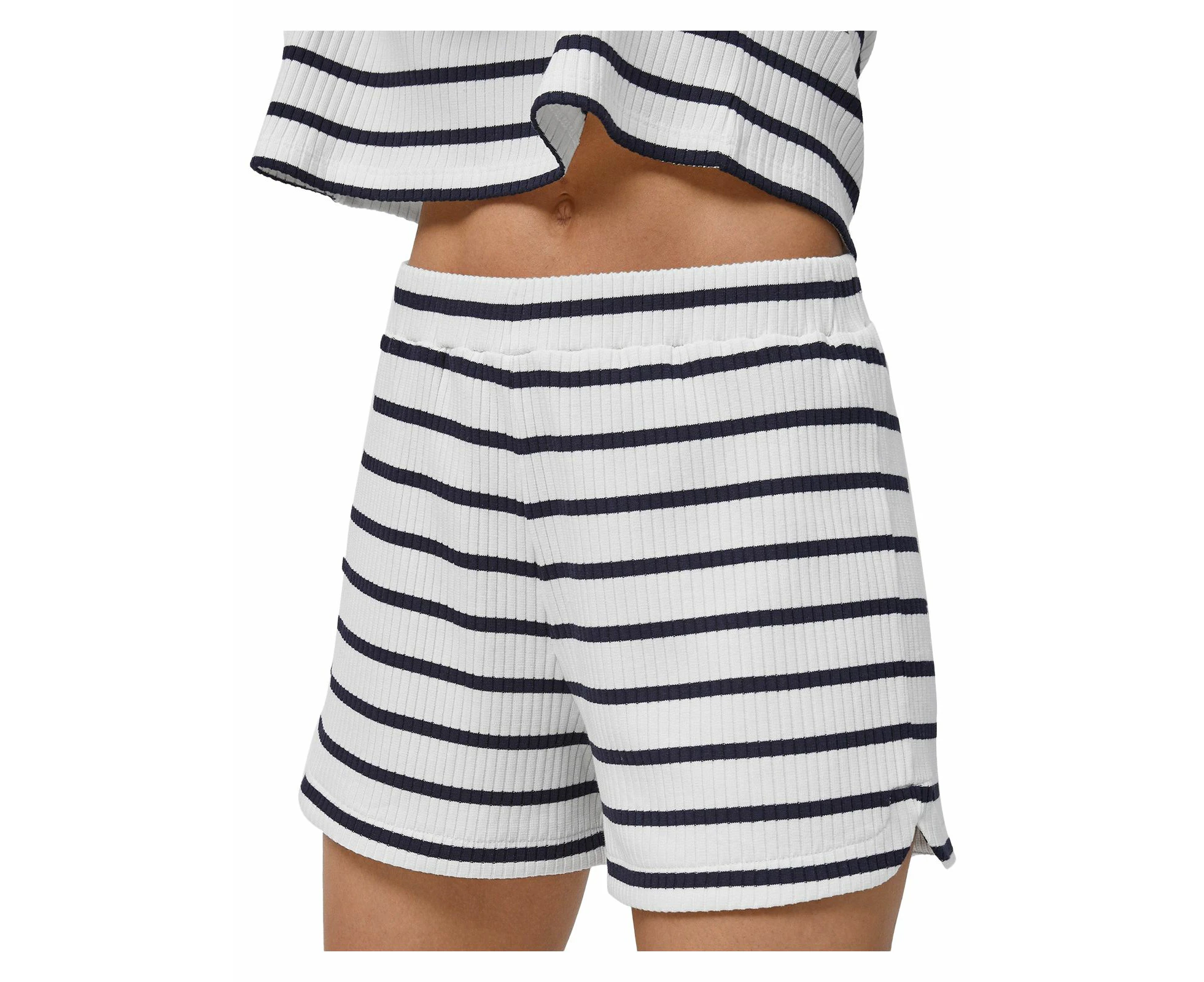 FRENCH CONNECTION Womens White Stretch Ribbed Ruched Elastic-waist Striped Shorts XS