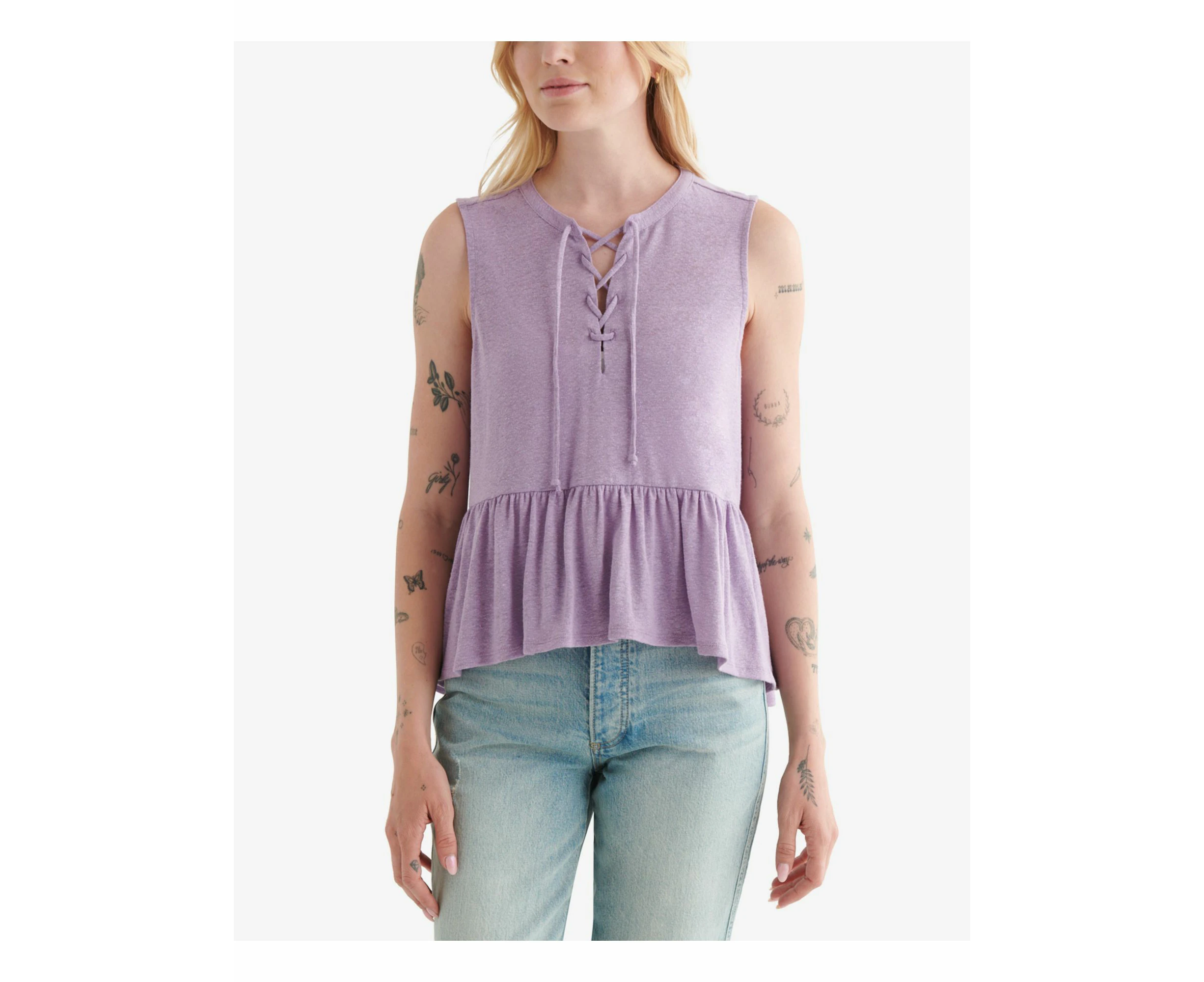 LUCKY BRAND Womens Purple Stretch Sleeveless Hi-Lo Top Petites SP