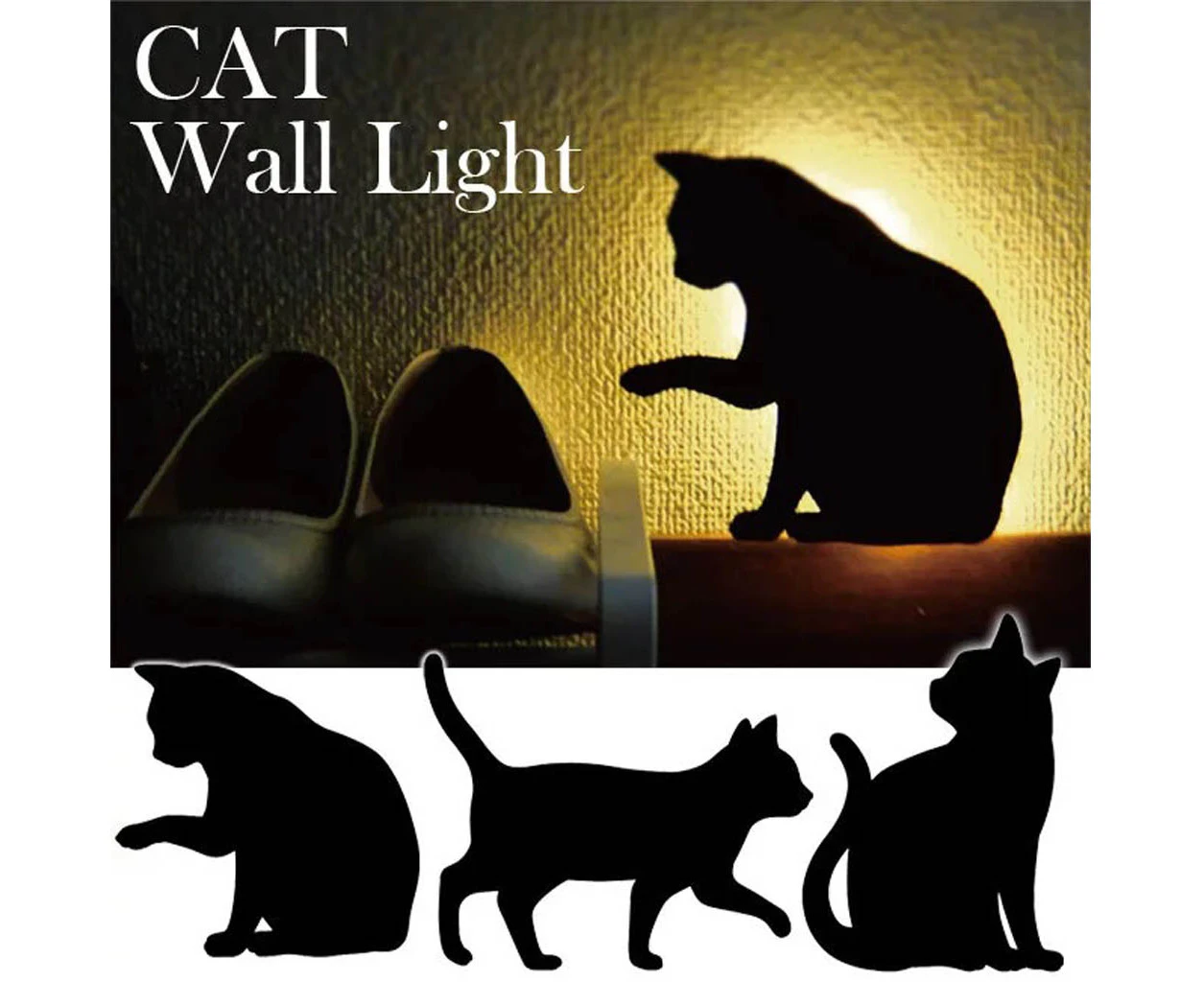 for Creative Light-controlled Sound Control Night Light Silhouette Lamp LED for Cat Animal Projection Light Home Bedroom Decoration Wall Lamp - 15 - A