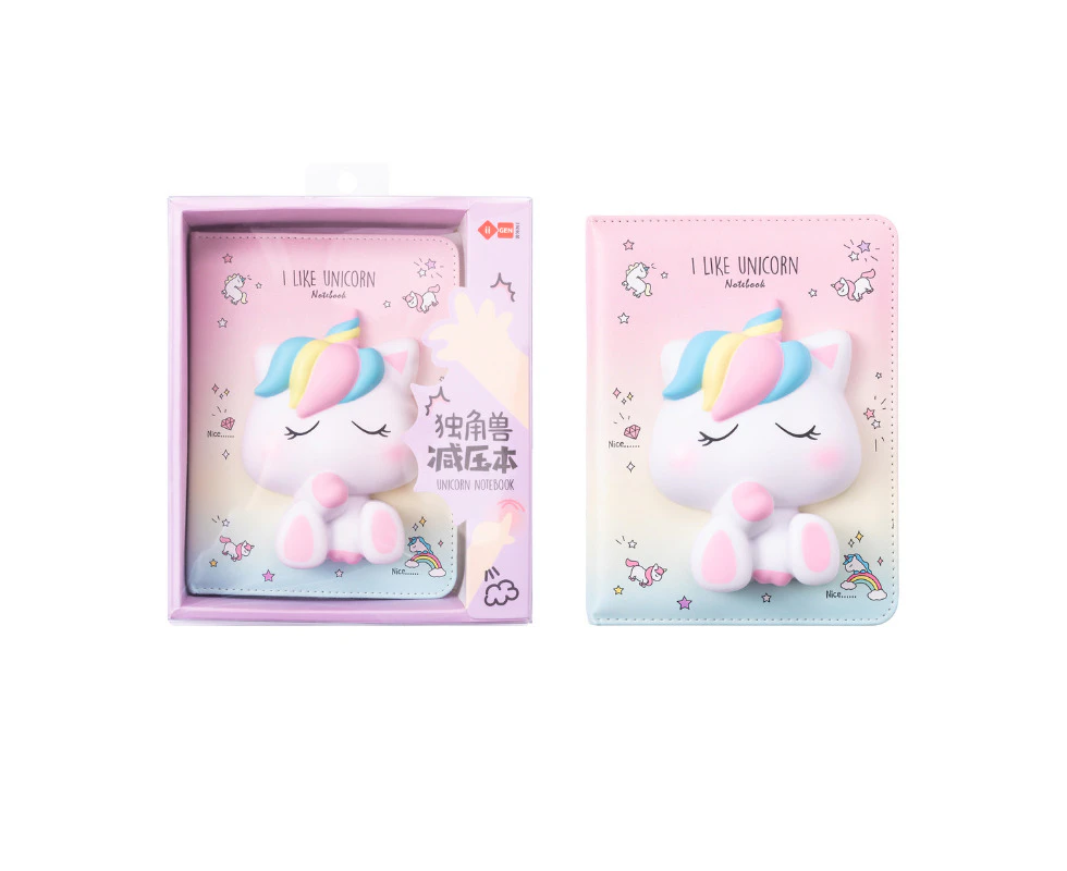 IIGEN Hardcover Squishy Stress Relief Notebook - Gift Book & Student Ledger - Unicorn