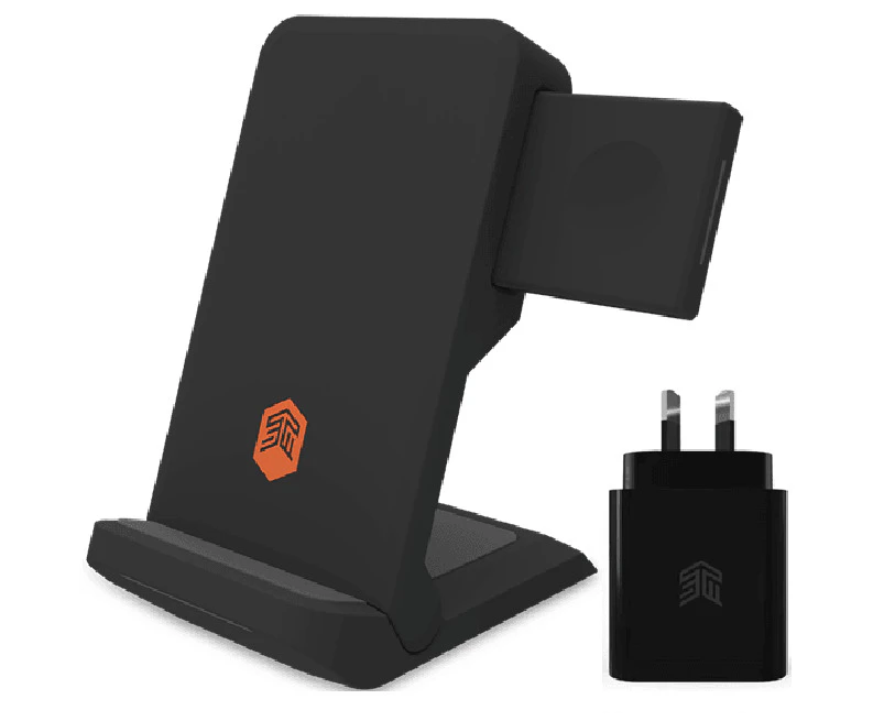 Stm Chargetree Go 3 In 1 Wireless Charging Stand Iphone, Airpods, & Apple Watch With Au 20w Wall Plug Black