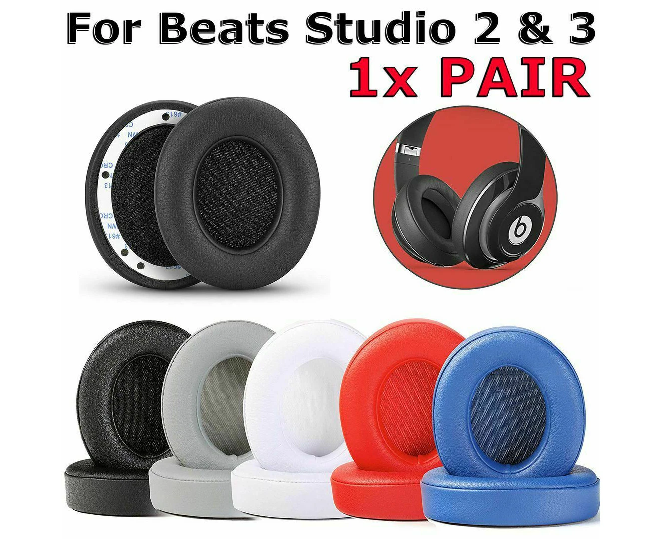 Soft Replacement Ear Pads for Beats by Dr. Dre Studio 2.0 3.0 Wired Wireless | Red