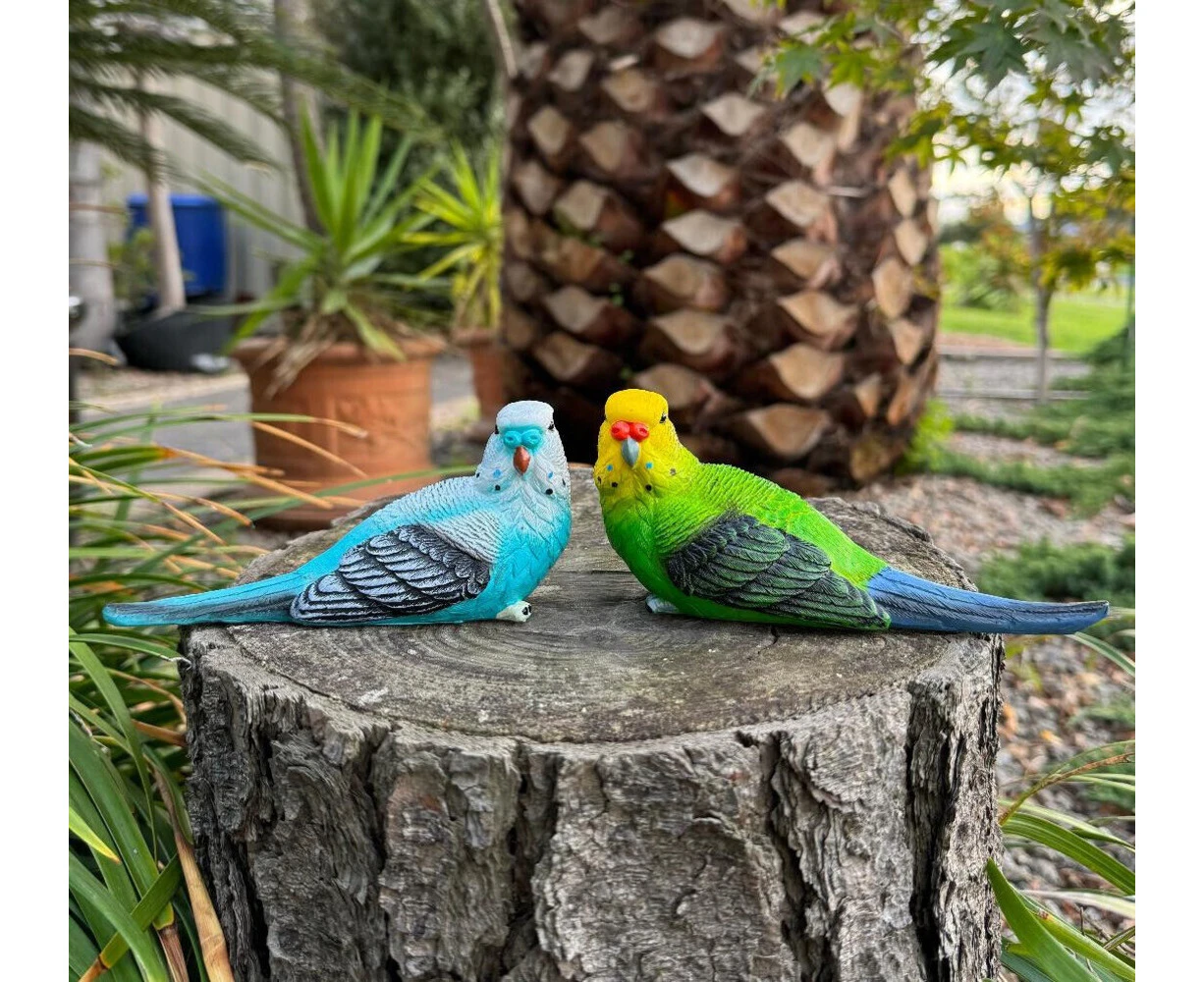 2x Budgie Parrot Bird Figurine Parakeet Birds Statue Garden Ornament Décor