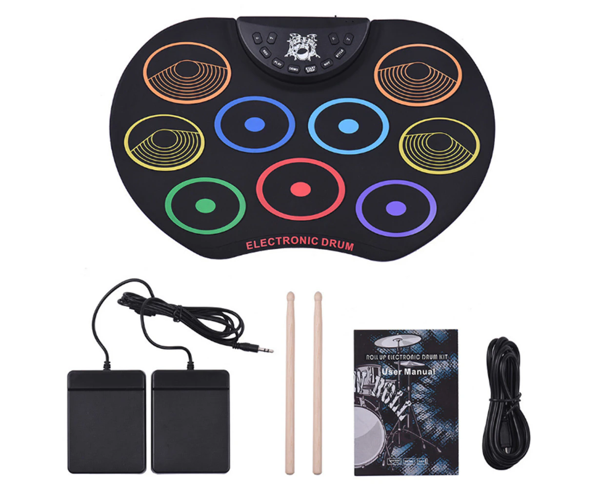 Portable Electronic Drum Set Kit Tabletop Roll-Up Electric Drum