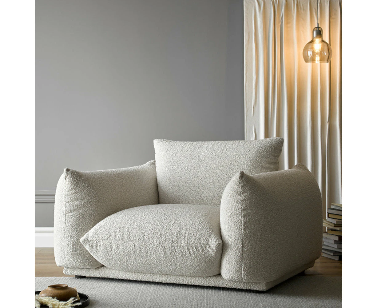 Winnie White Boucle Sofa 1-Seater Pillow Back Sofa