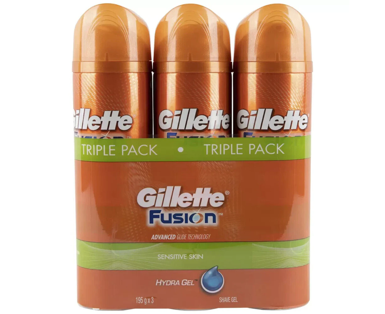 Gillette Fusion Hydra Sensitive Skin Shave Gel 3 x 195g Shaving Gel