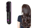 Portable Cordless Hair Straightener Brush with LED Display Negative Ion Heating Hair Straightening Comb-Black