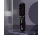 Portable Cordless Hair Straightener Brush with LED Display Negative Ion Heating Hair Straightening Comb-Black