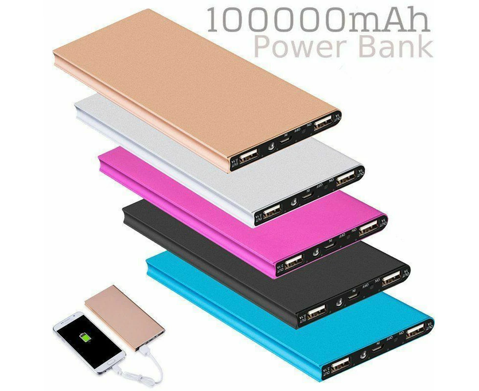 Black | 100000mAh For Mobile Phone Dual USB Portable Battery Charger External Power Bank