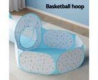 Keezi Kids Play Tent Pop Up Playhouse Ball Pit Tunnel Basketball Hoop Blue