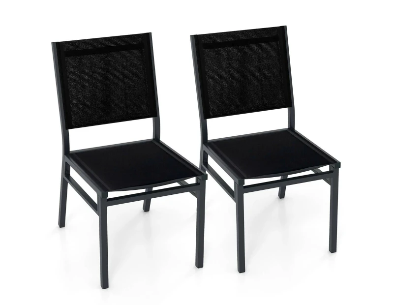 Costway Outdoor Aluminum Patio Chair Set of 2 Outdoor Armless Dining Chair Black