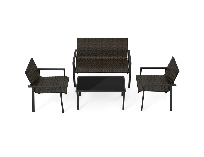 Costway Patio Furniture Set Outdoor Set Comfortable Seats Metal framework Brown