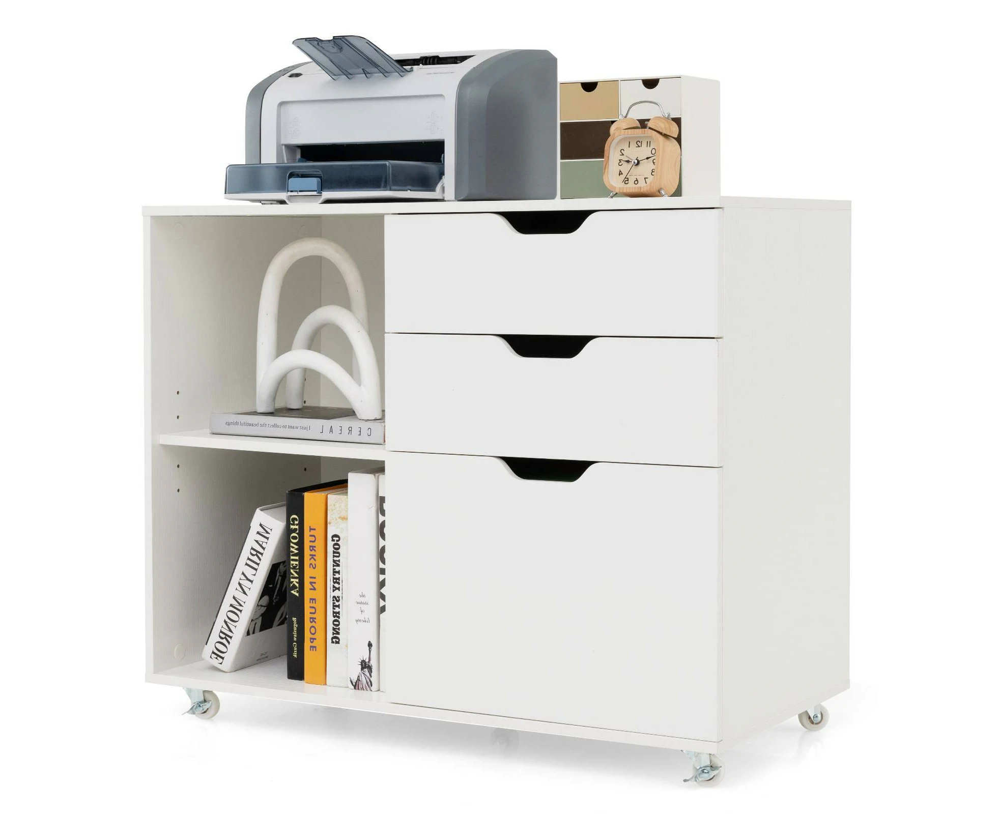 Costway 3 Drawer Mobile Filing Cabinet Rolling File Cabinet Storage Cabinet Home Office White