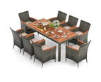 Costway Outdoor Acacia Wood 9 Pieces Wicker Dining Conversation Set for Garden, Yard