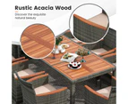 Costway Outdoor Acacia Wood 9 Pieces Wicker Dining Conversation Set for Garden, Yard