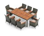 Costway Outdoor Acacia Wood 9 Pieces Wicker Dining Conversation Set for Garden, Yard