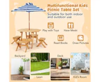 Costway Kids Wooden Table Set Outdoor Picnic Furniture Set w/Removable Umbrella Backyard Garden Natural