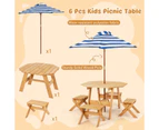 Costway Kids Wooden Table Set Outdoor Picnic Furniture Set w/Removable Umbrella Backyard Garden Natural