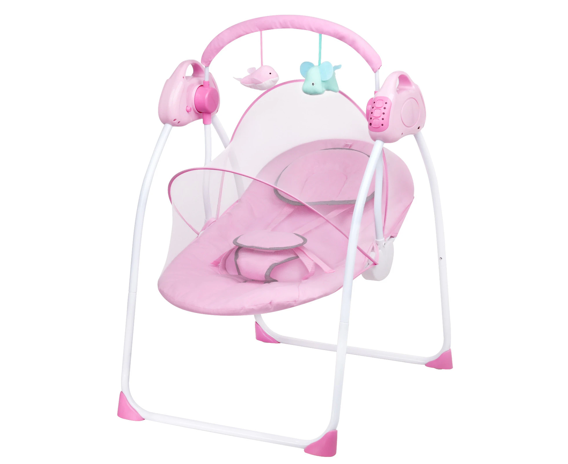 Ufurniture Baby Rocking Chair, Portable Electric Baby Cradle Bed Bluetooth Baby Bouncer for Newborn Pink