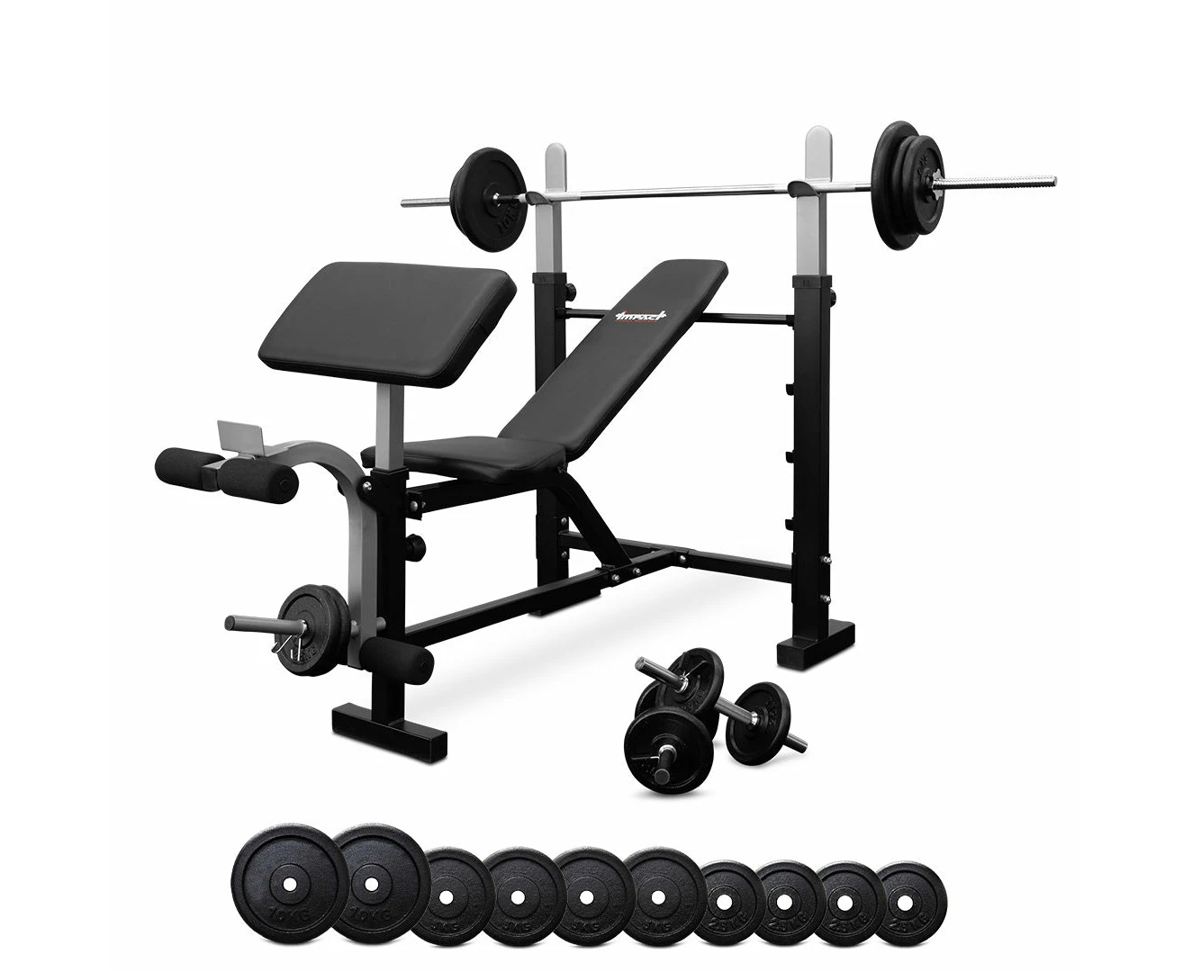 Impact BP5 Bench Press + 55kg Barbell Weight Set + Dumbbells