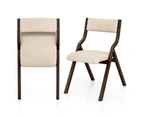 Costway Folding Dining Chair Set of 2 Upholstered Armless Chair Linen Fabric Chairs Coffee