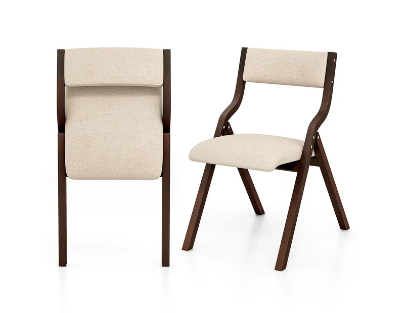 Costway Folding Dining Chair Set of 2 Upholstered Armless Chair Linen Fabric Chairs Coffee