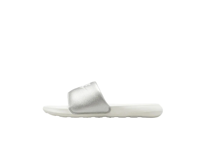 Womens Nike Victori One Silver/ White Slides Synthetic