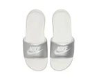 Womens Nike Victori One Silver/ White Slides Synthetic