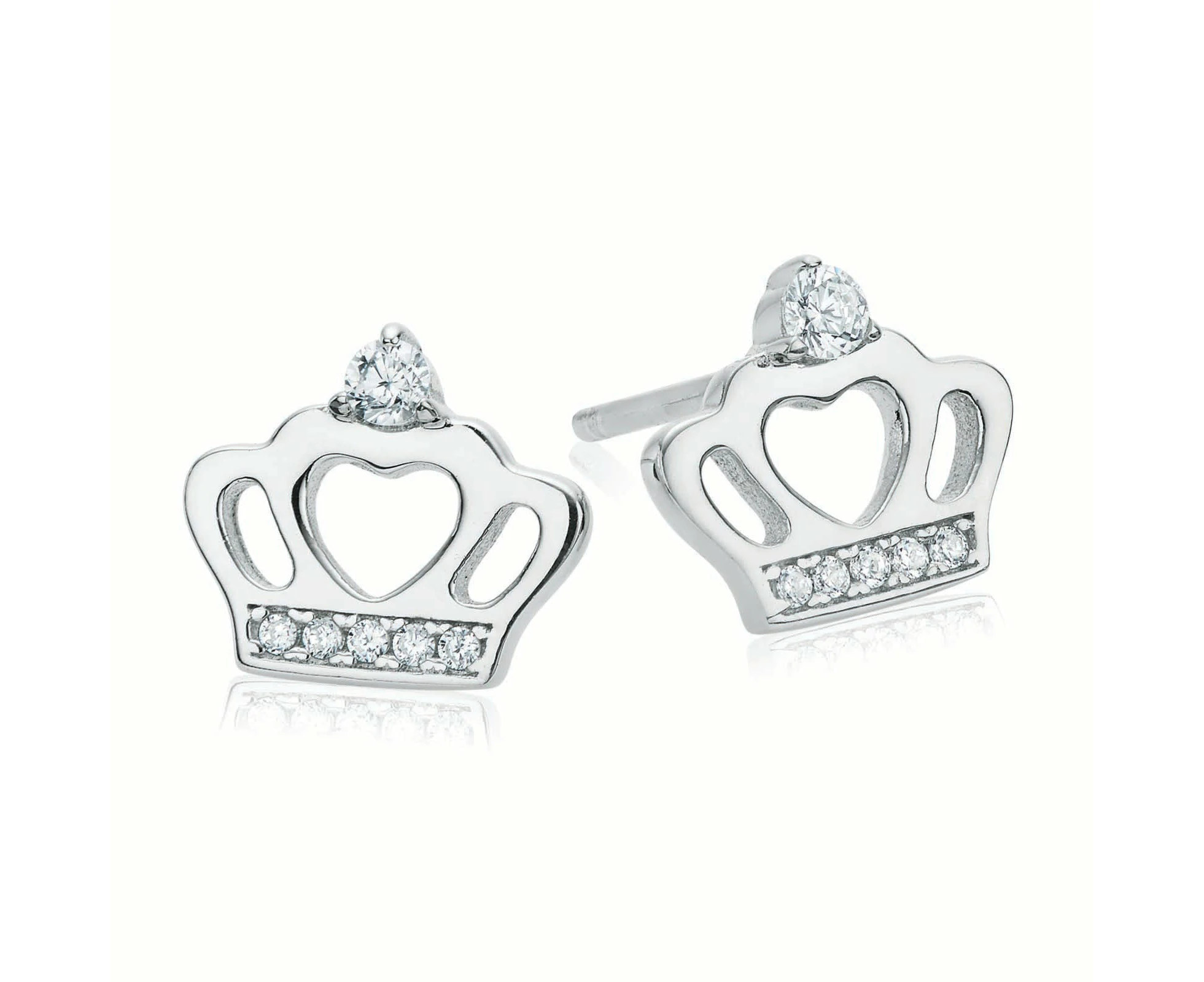 Sterling Silver Cubic Zirconia Crown Stud Earrings