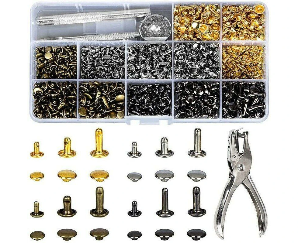 Leather Rivets Tool Metal Stud Set Double Cap Fixing Belt Repair Diy Kit Craft