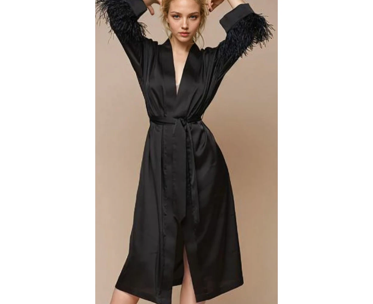 FIFI BLACK SATEEN LOUNGE WRAP