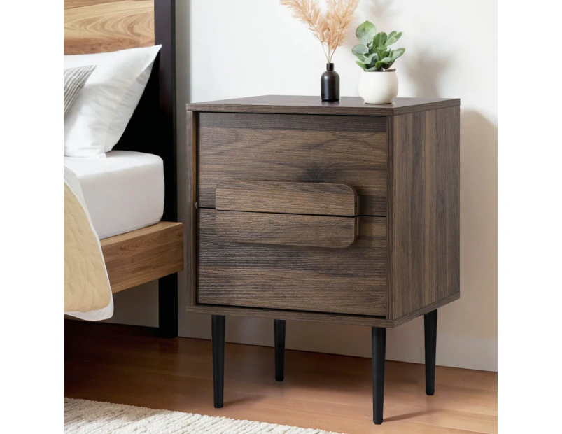 Artiss Bedside Table Nightstand 2 Drawers - Walnut