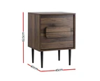 Artiss Bedside Table Nightstand 2 Drawers - Walnut