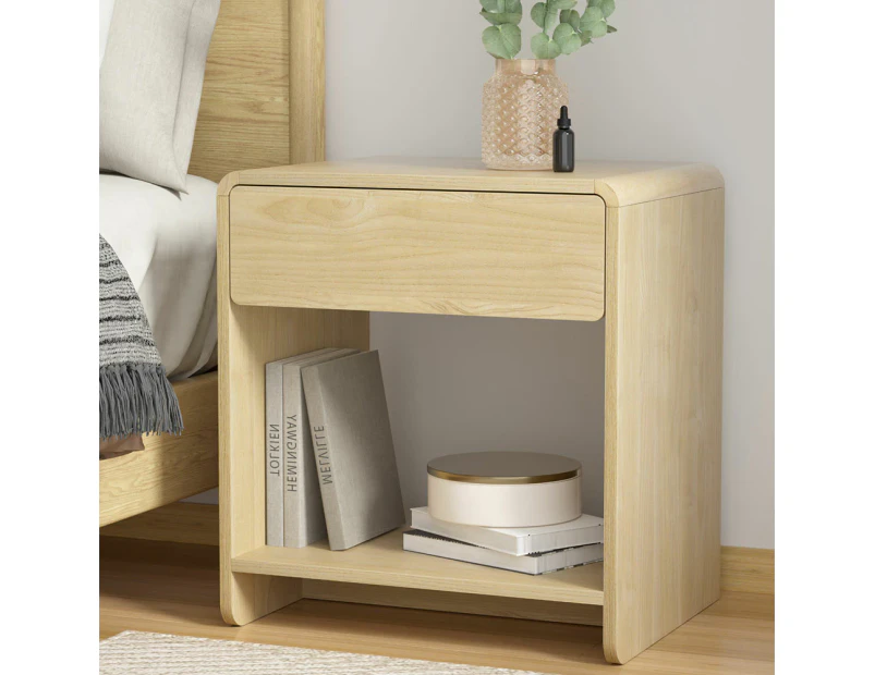 Artiss Bedside Table Drawer Open Shelf Pine