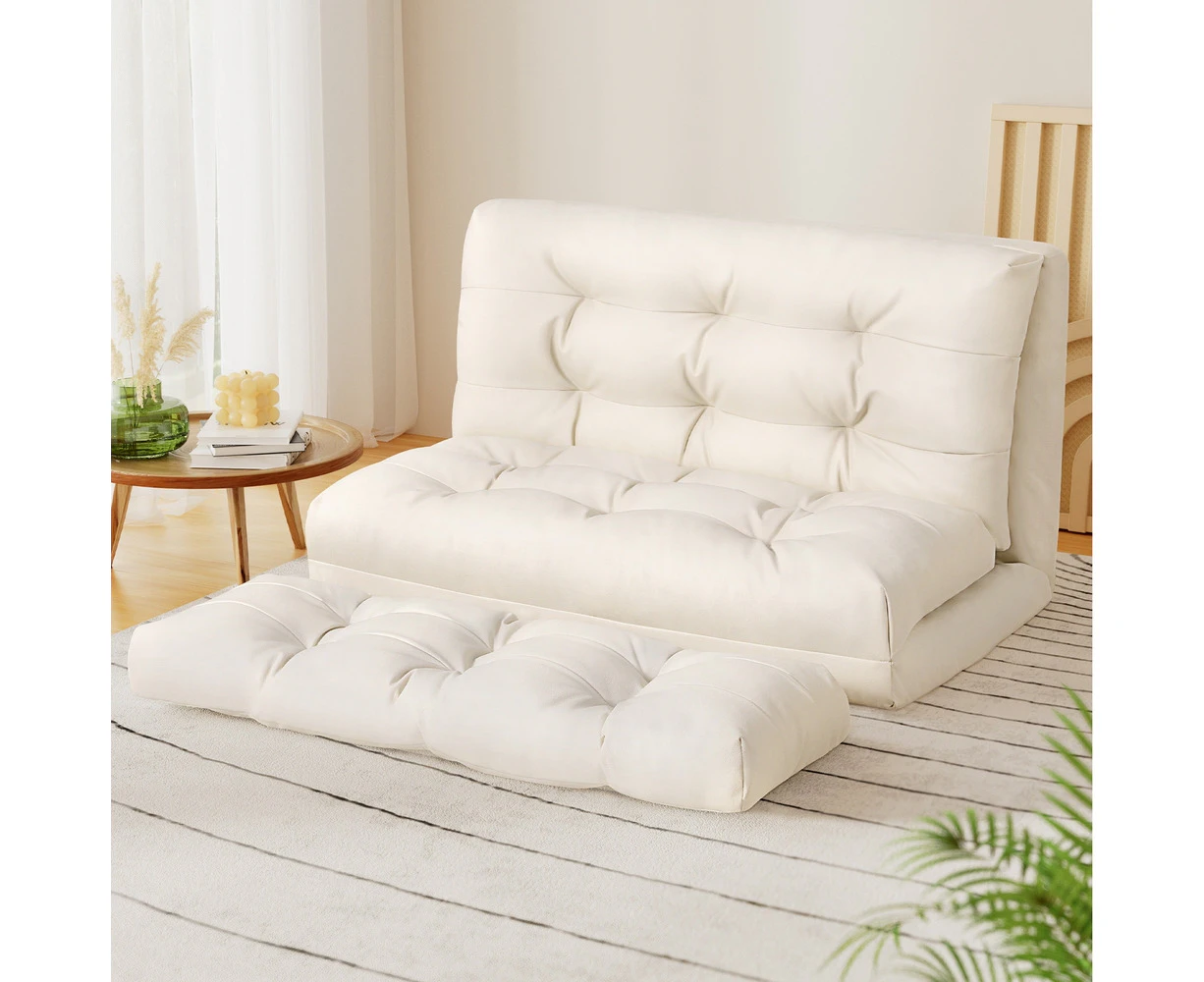 Artiss Floor Lounge Sofa Bed 2 Seater Pillow Leather White