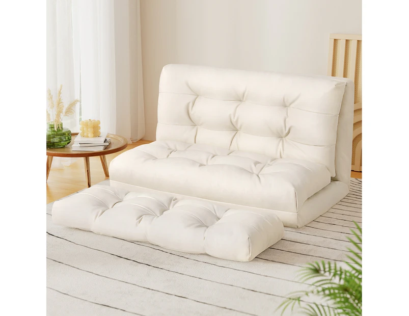 Artiss Floor Lounge Sofa Bed 2 Seater Pillow Leather White