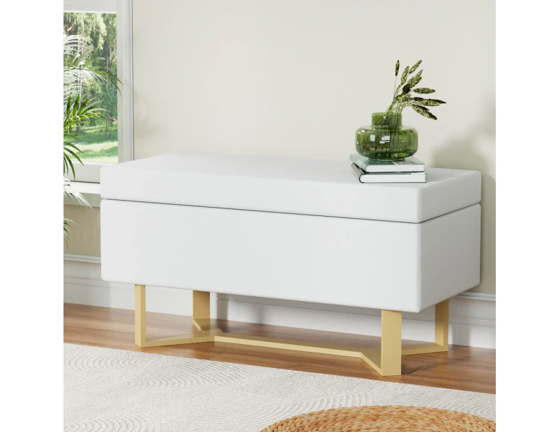 Artiss Storage Ottoman Blanket Box Criss-cross Linen White