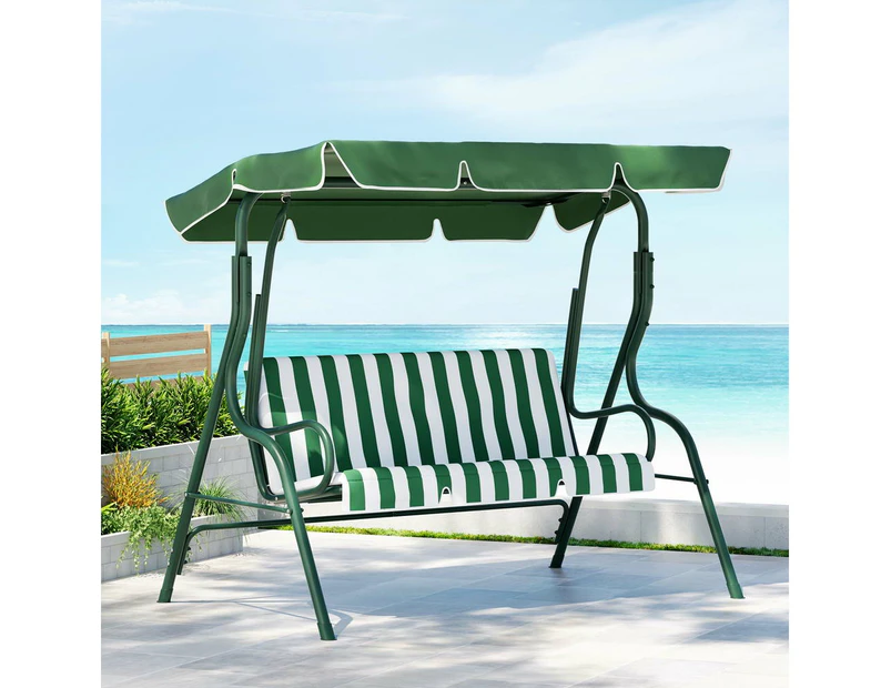 Gardeon Outdoor Swing Chair Garden Bench Furniture Canopy 3 Seater White Green