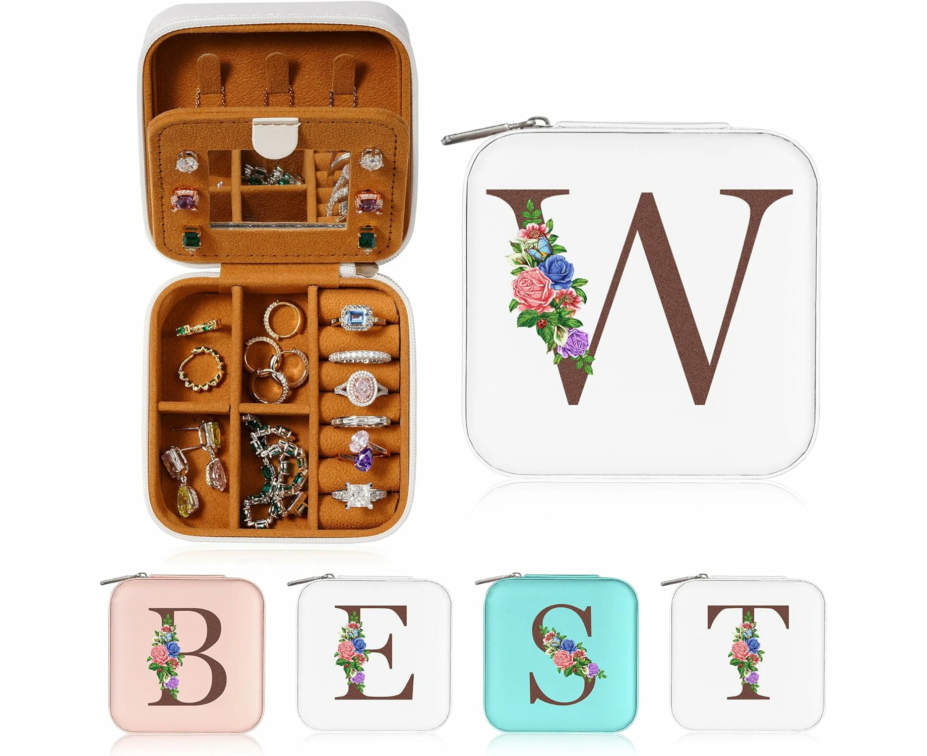 Travel Jewelry Organizer Jewelry Boxes for Women, Travel Essentials Travel Accessories Birthday  White W