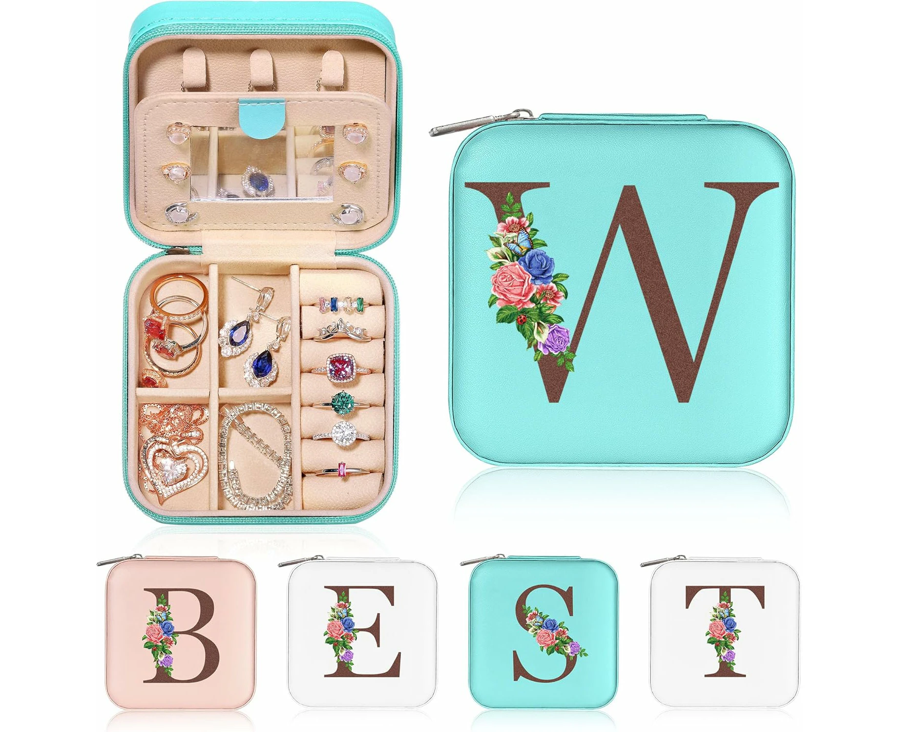 Travel Jewelry Organizer Jewelry Boxes for Women, Travel Essentials Travel Accessories Birthday Blue W